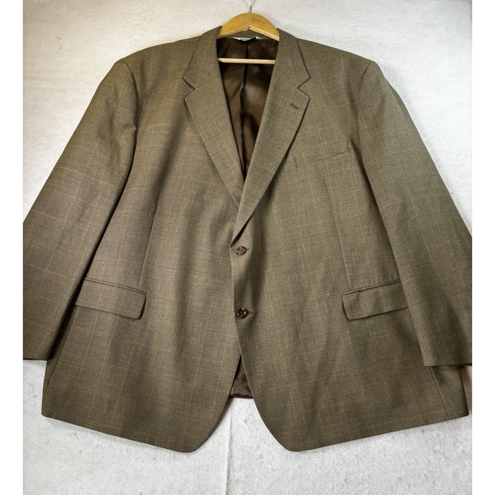 Pronto Uomo Wool Windowpane Mens 56R Sport Coat Blazer Tan Jacket Classic